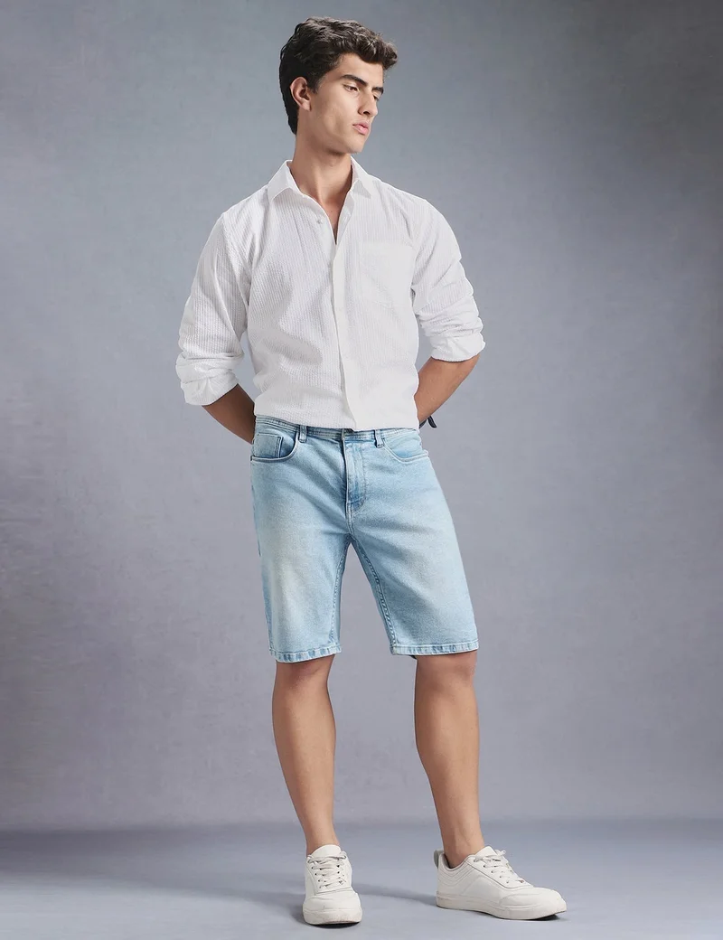 inkd Men's Denim Shorts for Men - Mid-rise | Cotton Rich | Regular Fit